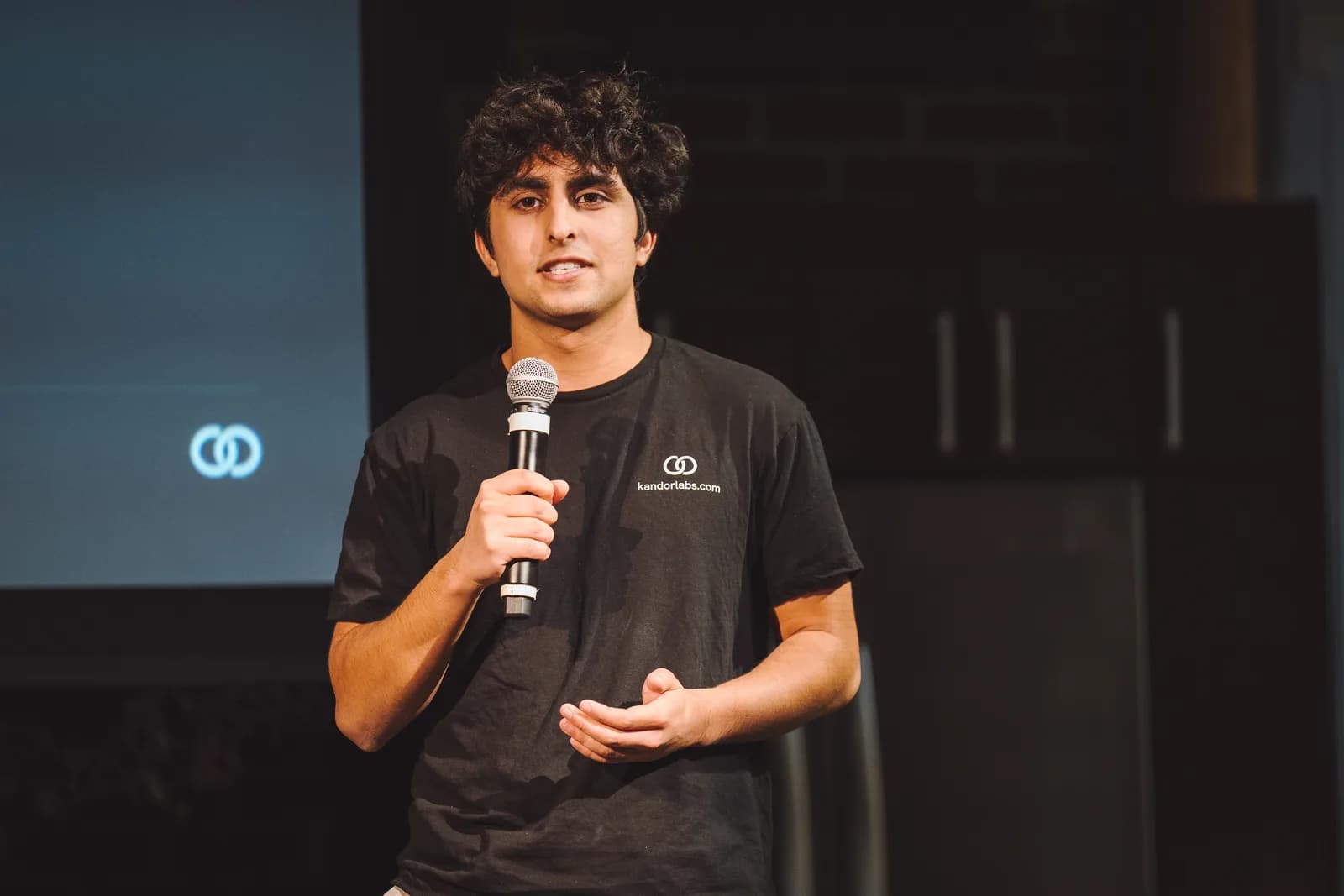 A Launchpad founder pitching from the stage