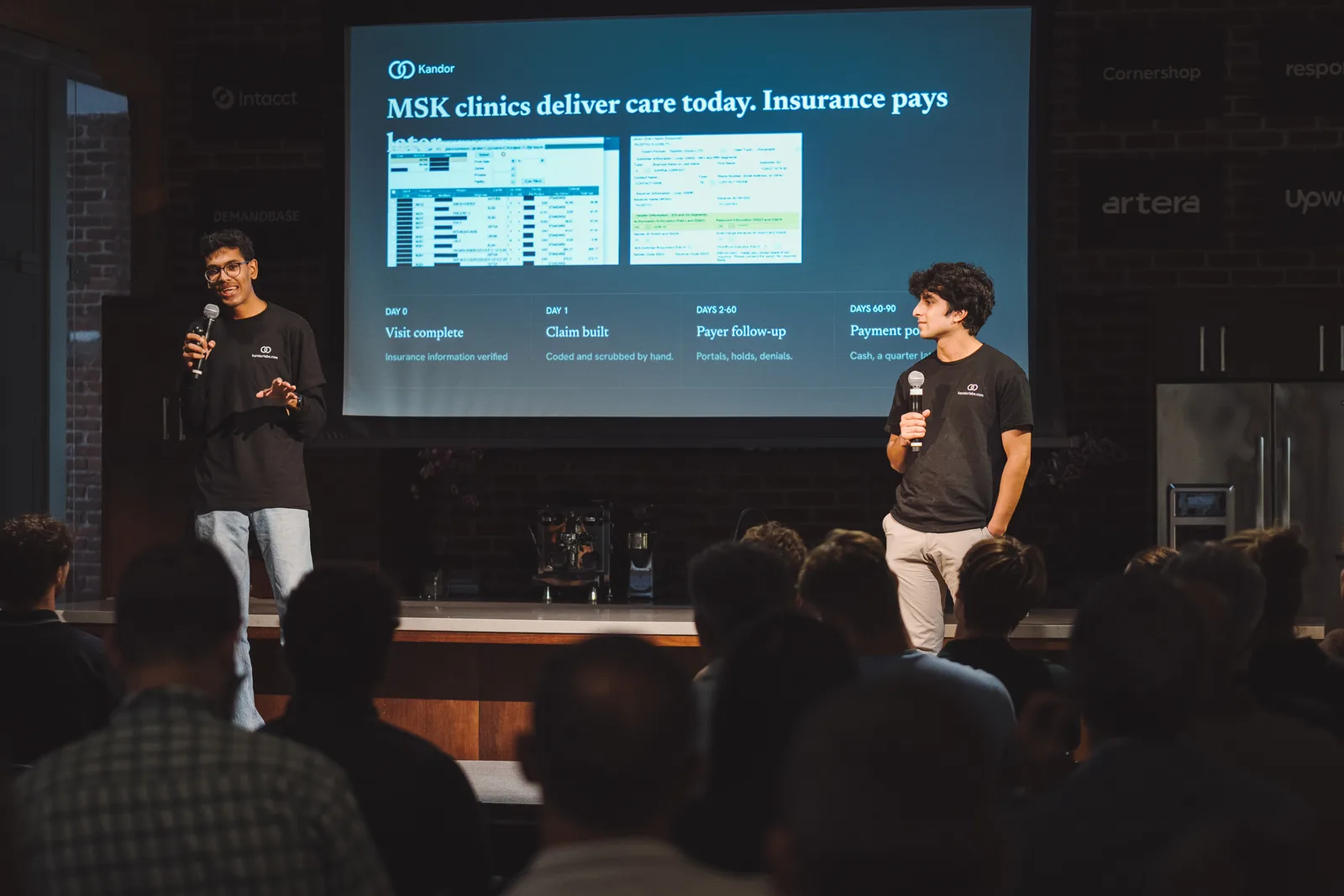 Two founders delivering their Launchpad pitch