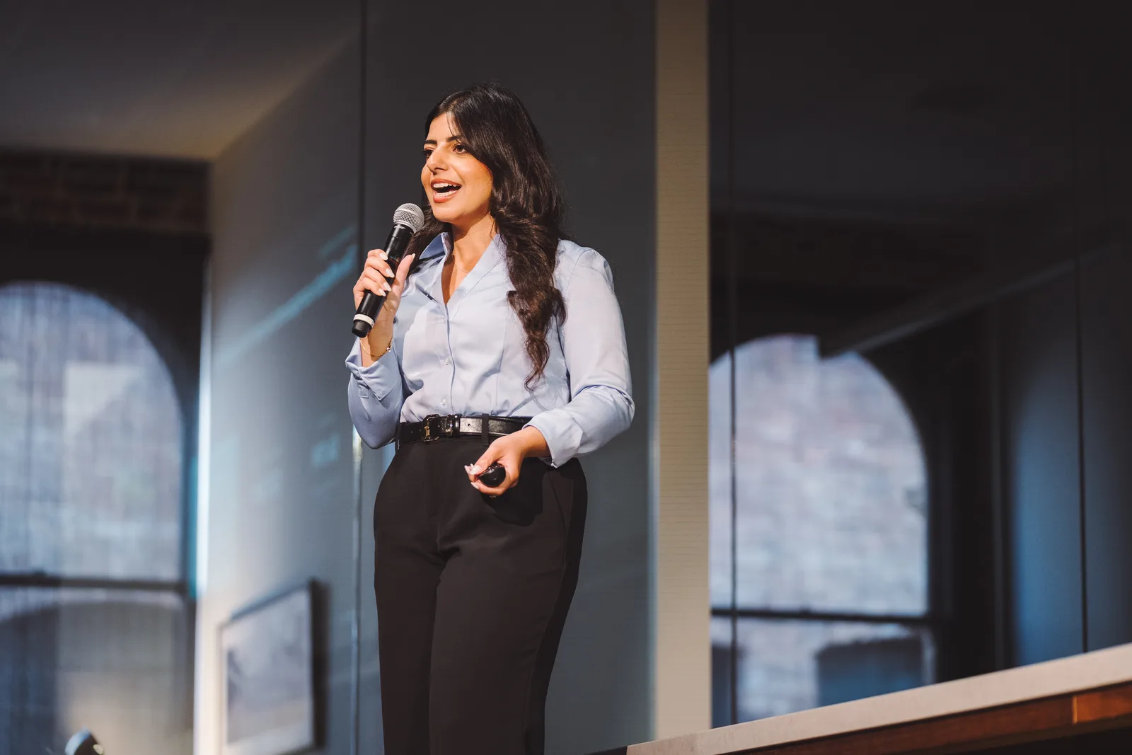 A Launchpad founder delivering her presentation