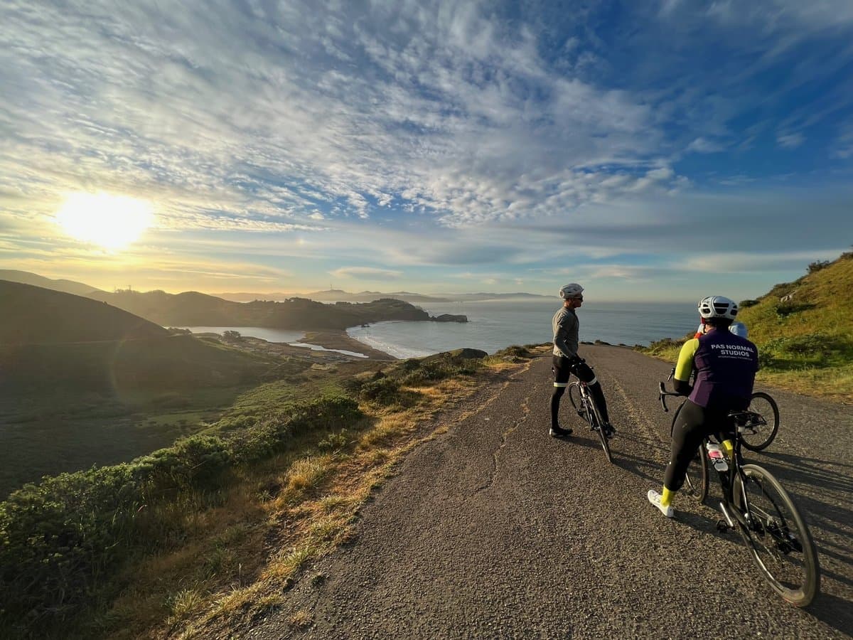 Cyclists climbing through the Marin Headlands